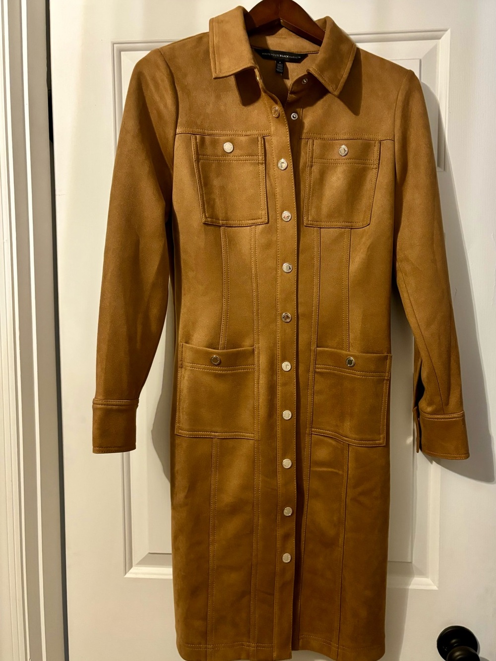 White House Black Market Tan Suede Button-Front Trench Coat